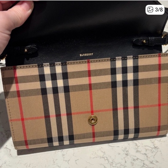 Burberry Plaid and Black Leather Crossbody Bag - Picture 3 of 7